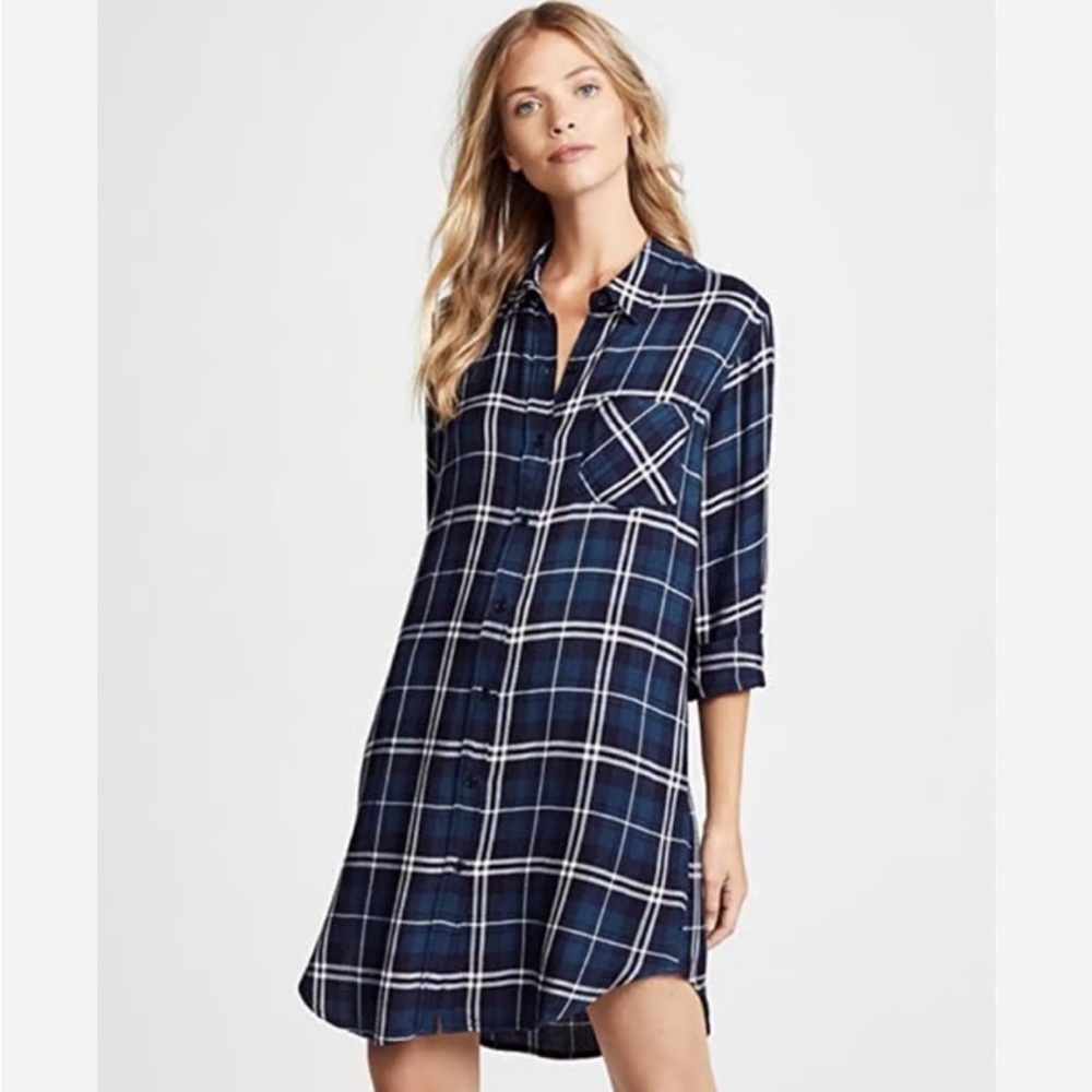 Rails Blue Bianca Forest Plaid Button-Up Shirt Dress